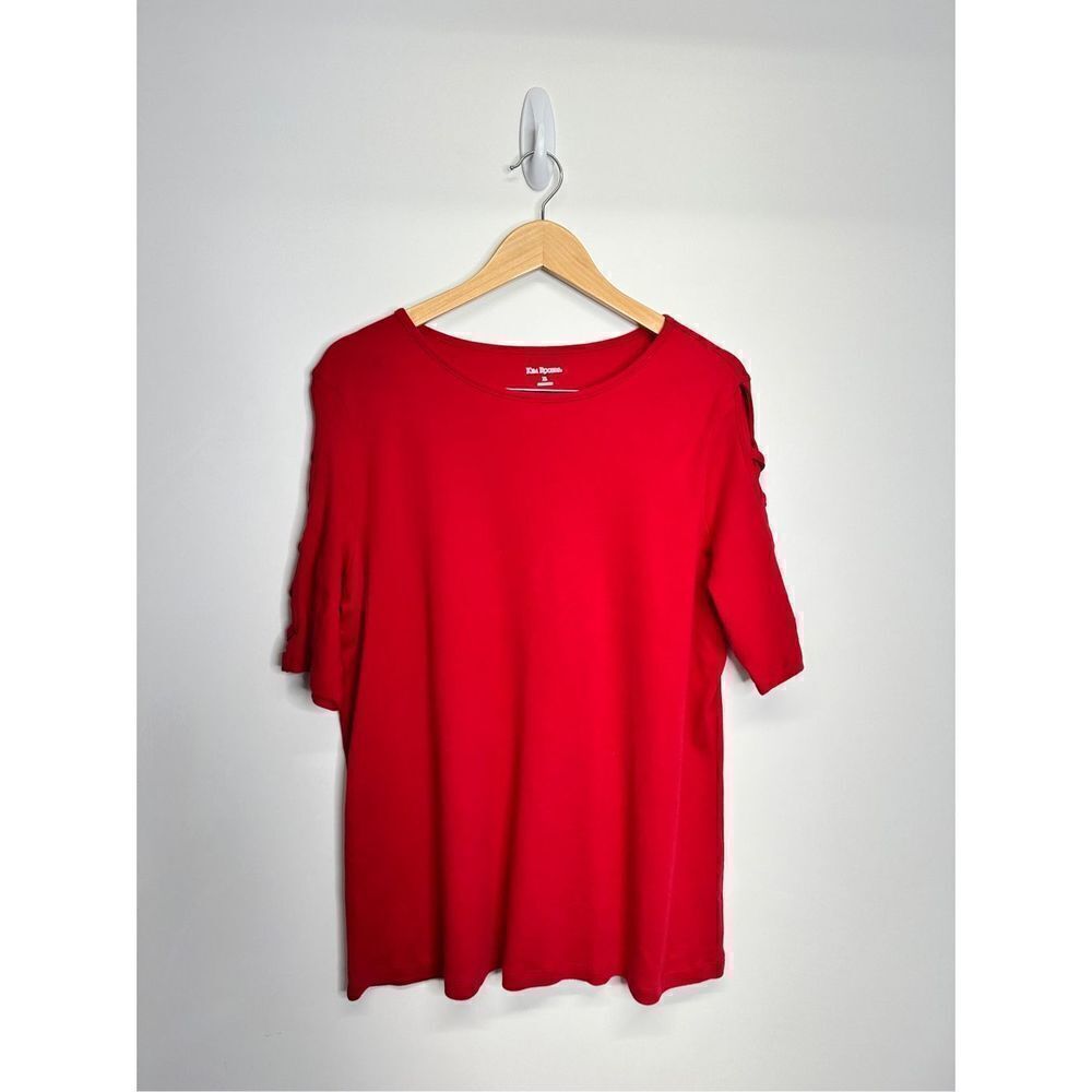Kim Rogers Shirt Womens Extra Large Red Crisscross Sleeves Pullover Casual
